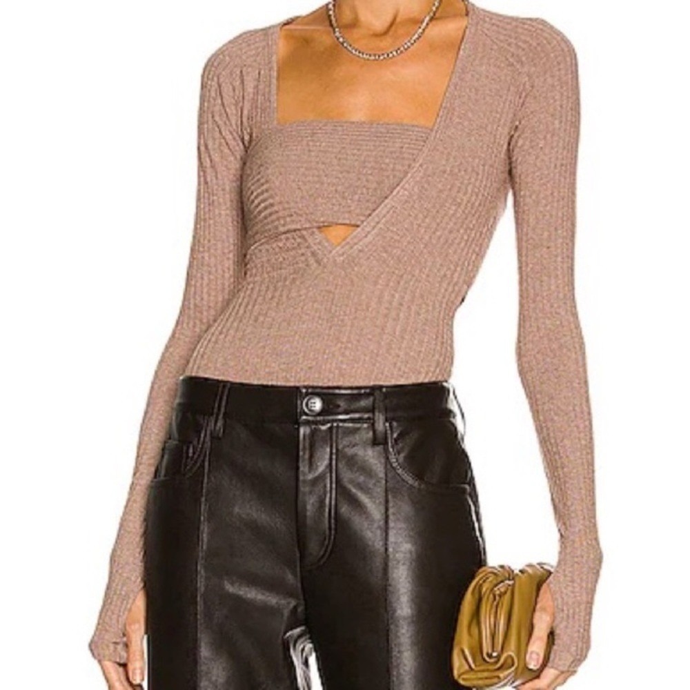 ALIX NYCBianca Marled Rib Knit Bodysuit chestnut size L NWT classic‎ elegant